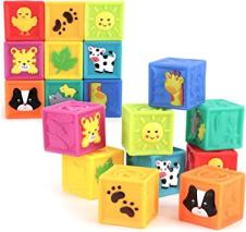 Moon MNNHTMT08 Baby Stacking Blocks- Sensory Toys Set Textured Balls, Number Block Cubes &amp; Animal Toys for Toddlers - Soft Colorful Montessori Baby Toy Balls, Blocks &amp; Buddies 9-Pcs (for 12 Months+)