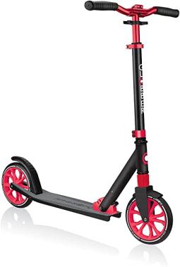 Globber NL 500-205 2-Big Wheel Quick Folding Kick Scooter - Reflective and Adjustable Height T-Bar - Comfort Handlebar Grips - for Kids 8+, Teens, and Adults - Black &amp; Red (684-102)