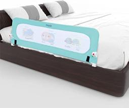 Moon Sequr Extra Long Safety Bed Rail For Kids / Toddler| Fits Single / King / Queen Size Beds | Accomodates Thick Mattress | Cute Animal Print, 150 Cm -Blue