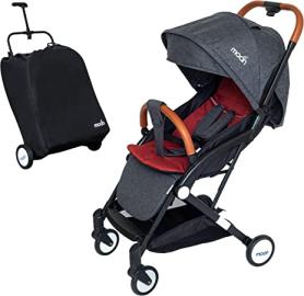 Moon Ritzi Cabin Stroller &ndash; Ultra Lightweight Baby Travel Gear for Airplane &ndash; Compact Fold Baby Trolley Push Chair &ndash; Adjustable Multi-Position seat &ndash; Birth to 3yrs (0-18kg) &ndash; Black/Red